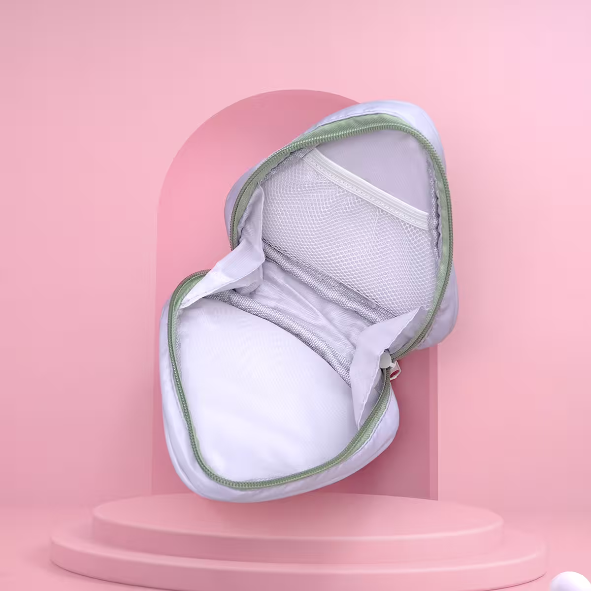 撞色倒三角手提×化妝收納包×灰色-第2張