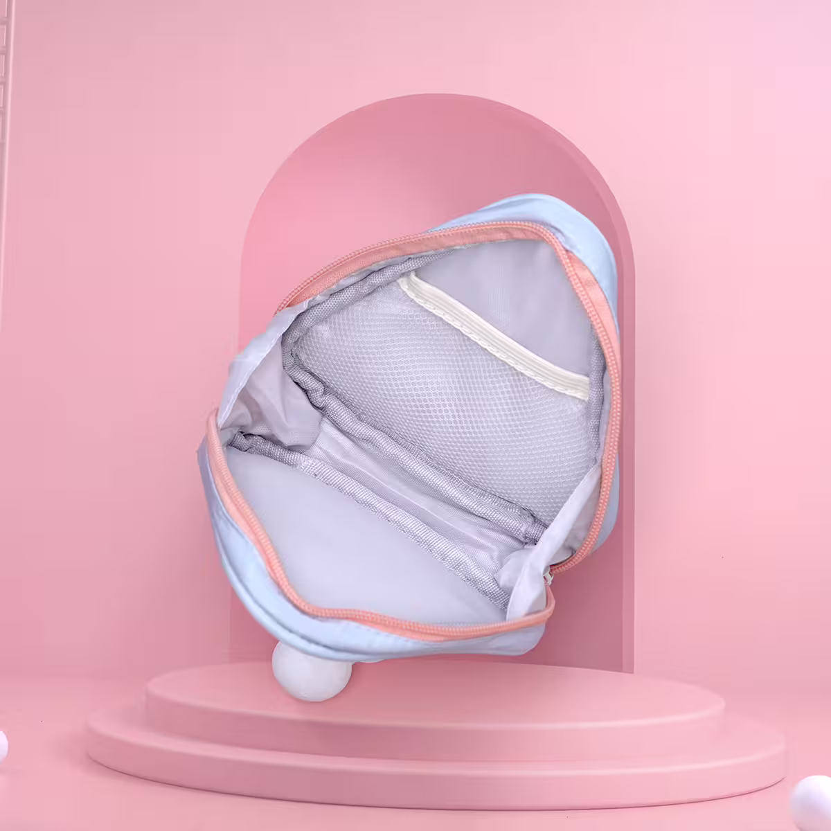 撞色倒三角手提×化妝收納包×藍色-第2張