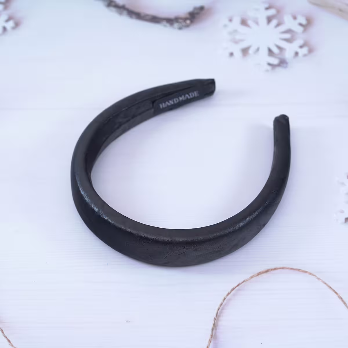 皺褶單色皮革×髮箍×共二色-第3張