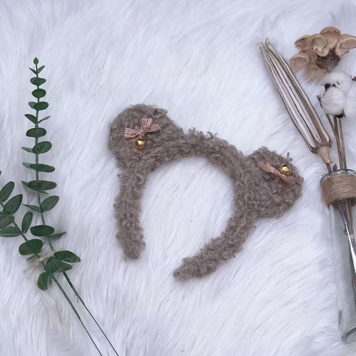 羊羔毛鈴鐺蝴蝶結熊耳×髮箍×共三色-第3張
