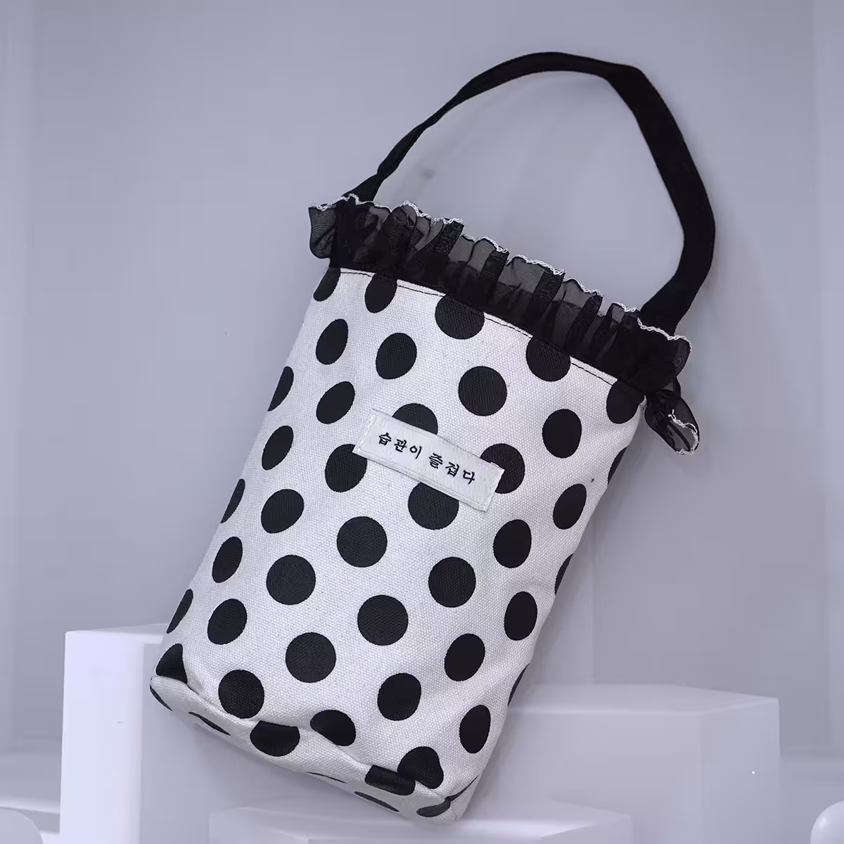 蕾絲邊韓文×輕巧手提袋×點點-第1張