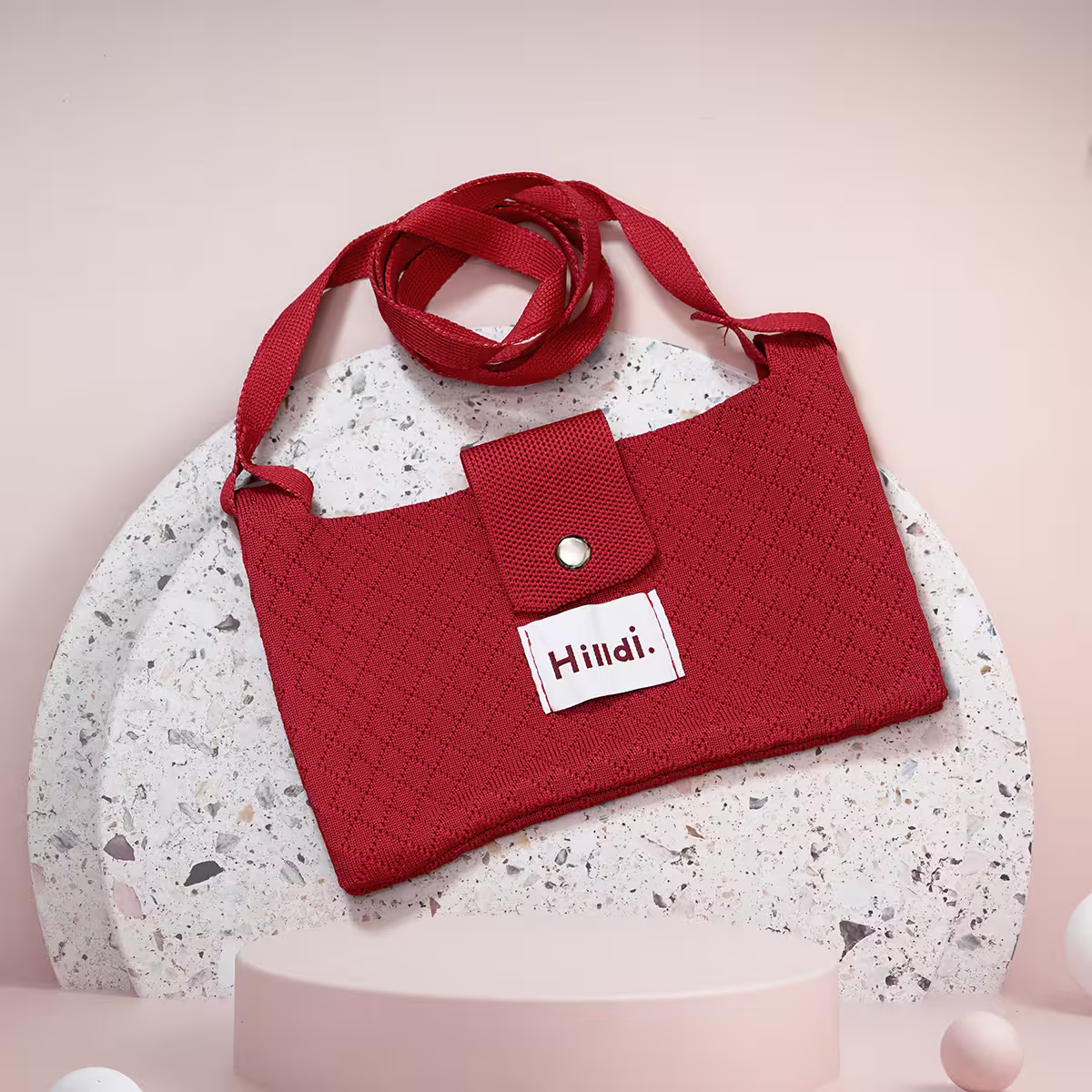 快樂多巴胺×單色針織×斜背包×紅色-第1張