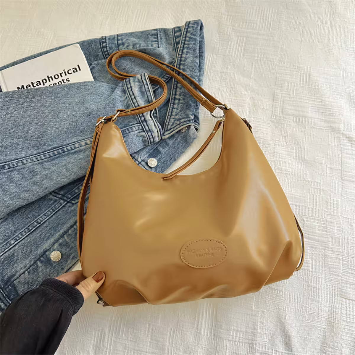 素面皮革&times;變形後背包&times;卡其-第2張