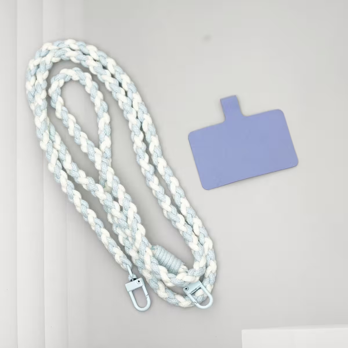細繩雙色小麻花&times;手機斜背雙勾掛繩&times;水藍+白-第2張