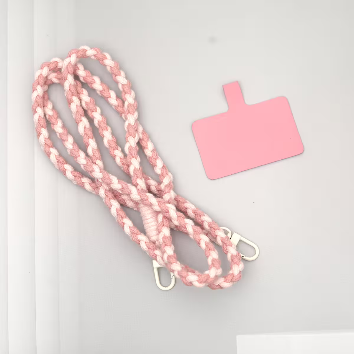 細繩雙色小麻花&times;手機斜背雙勾掛繩&times;深粉+淡粉-第1張