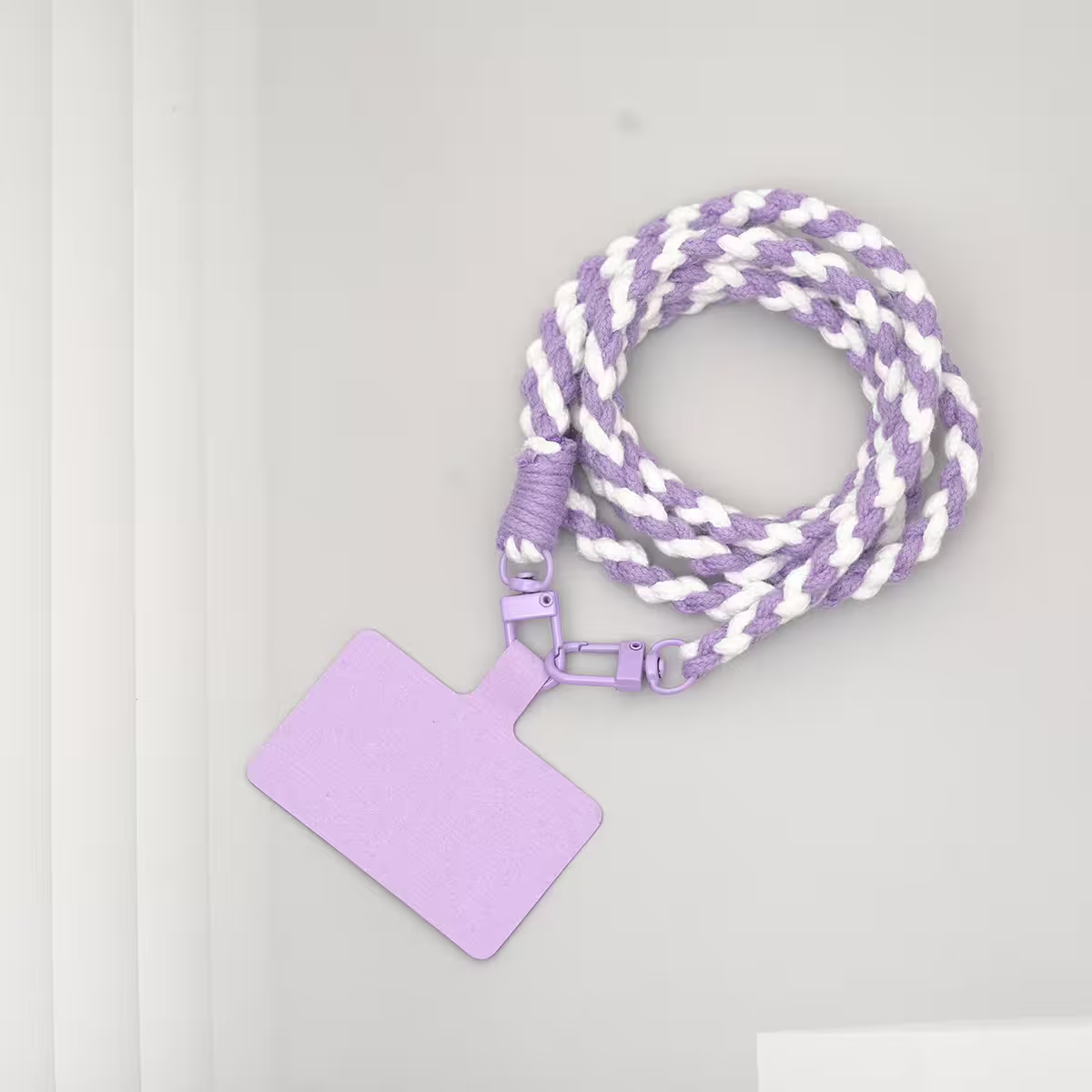細繩雙色小麻花&times;手機斜背雙勾掛繩&times;紫+白-第1張