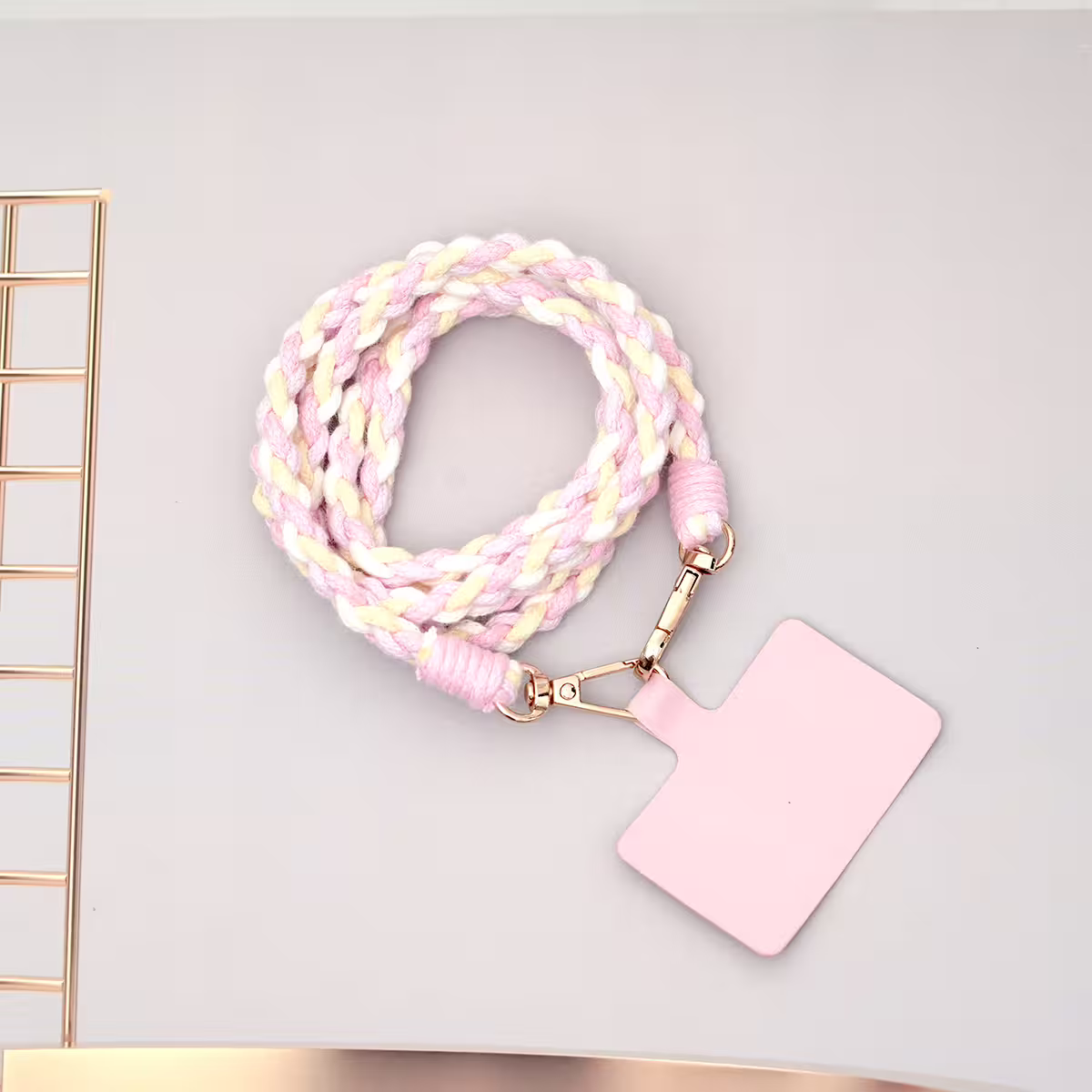 細繩四色小麻花&times;手機斜背雙勾掛繩&times;粉+紫+黃+白-第1張