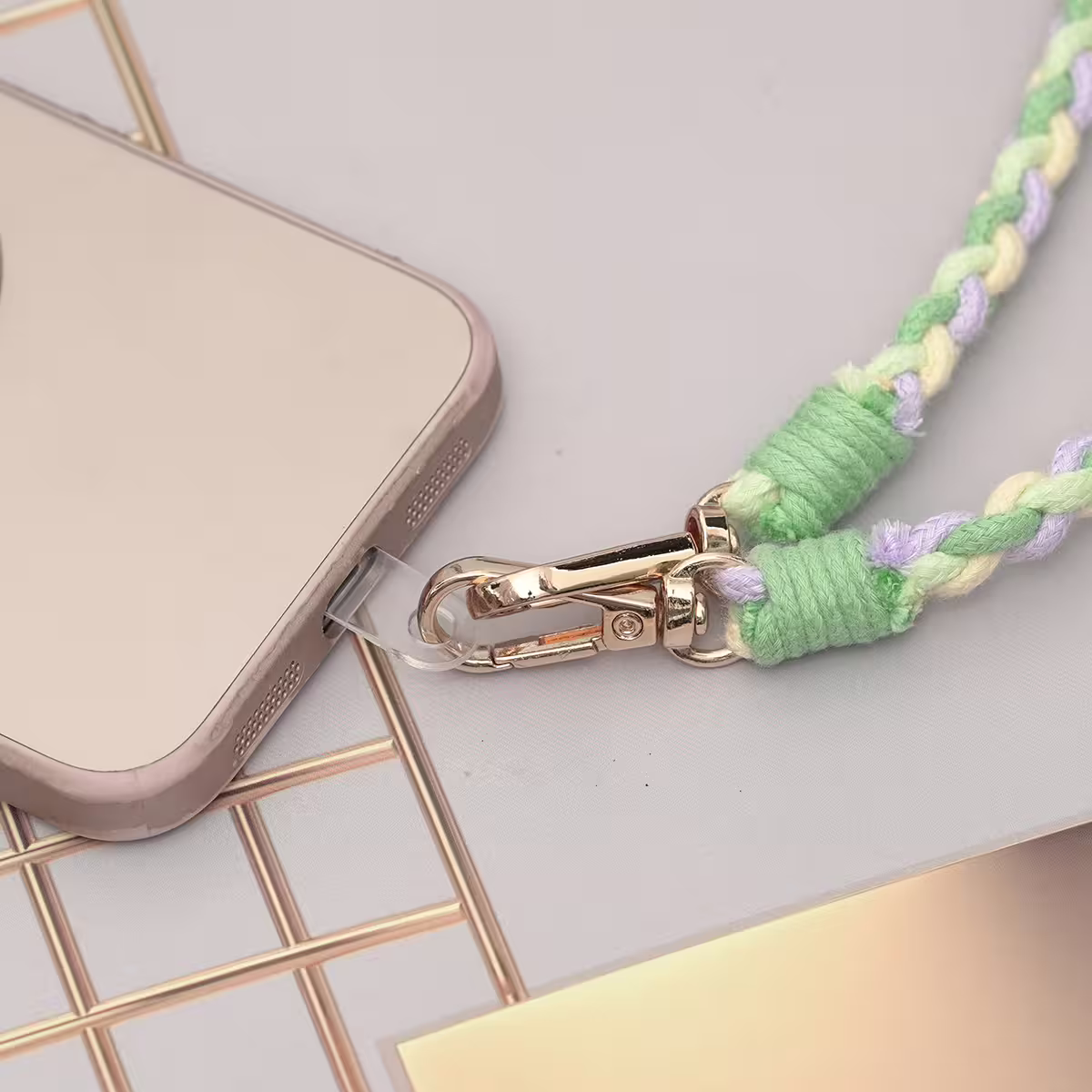 細繩四色小麻花&times;手機斜背雙勾掛繩&times;深綠+淺綠+紫+黃-第4張