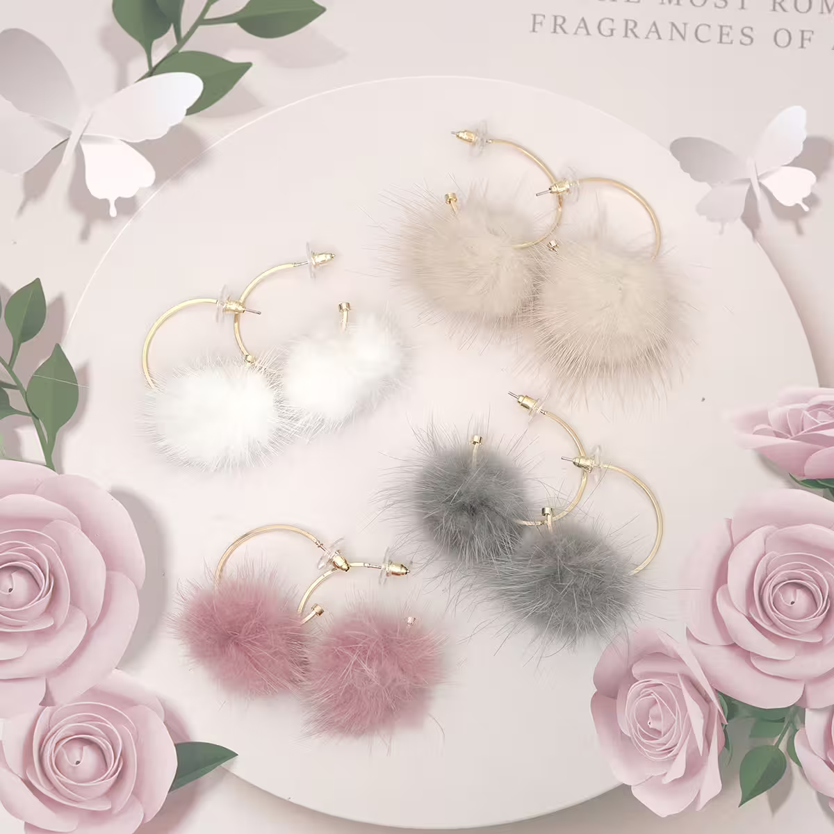 C字水貂毛&times;吊墜耳環&times;共四色-第1張