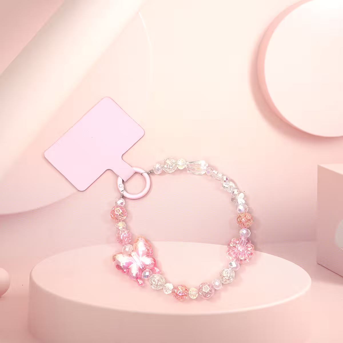 炫彩漸變蝴蝶&times;手機腕帶掛繩&times;粉紅-第1張