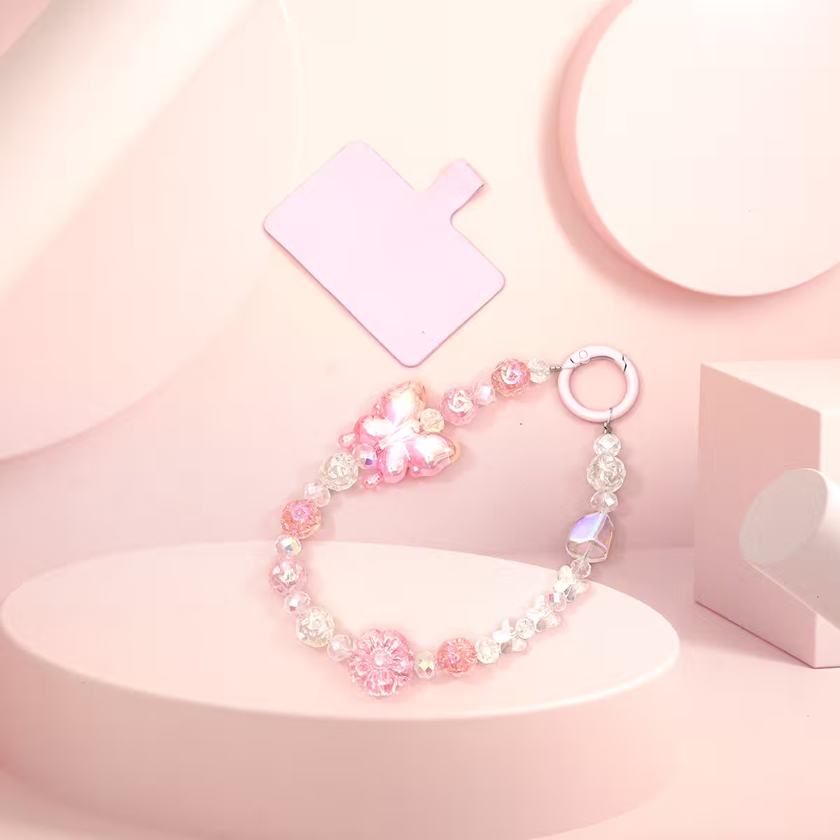 炫彩漸變蝴蝶&times;手機腕帶掛繩&times;粉紅-第3張