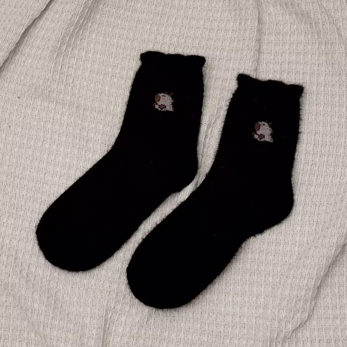 卡皮巴拉毛襪&times;中筒襪&times;二雙套件襪子組&times;黑白-第3張