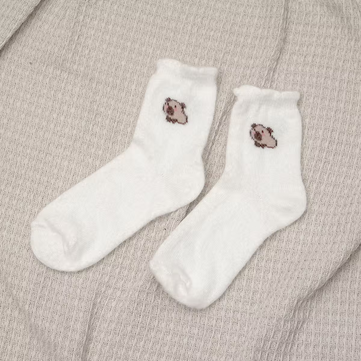 卡皮巴拉毛襪&times;中筒襪&times;二雙套件襪子組&times;黑白-第4張