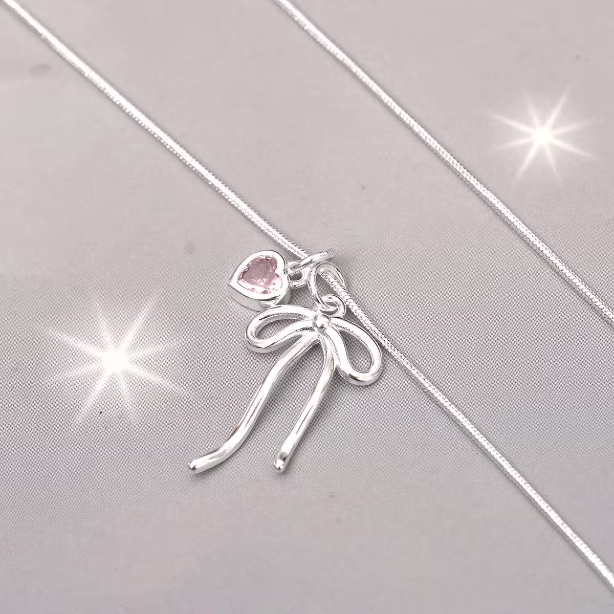 925銀飾&times;蛇骨蝴蝶結粉心&times;鎖骨項鍊-第3張