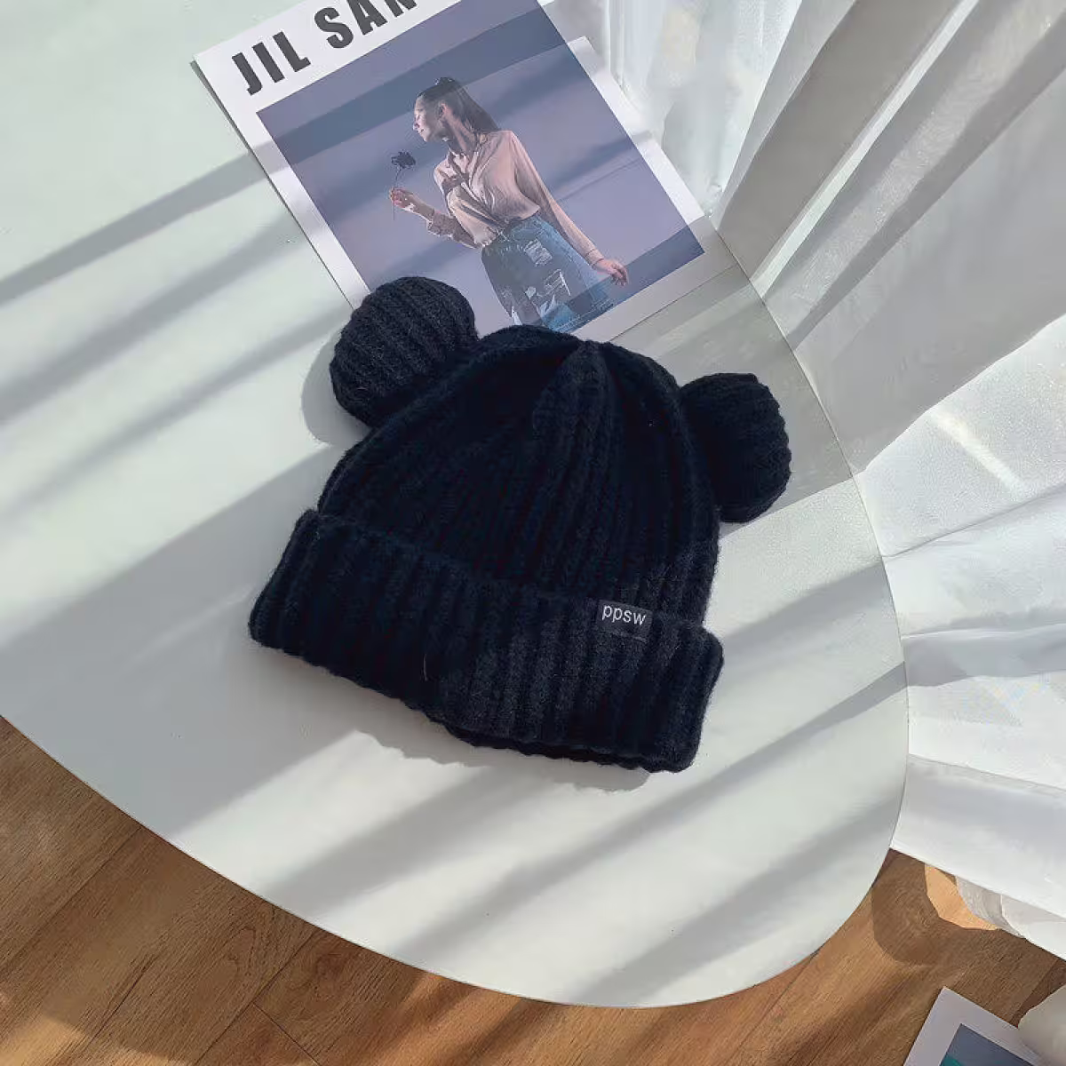 毛線小熊耳朵&times;毛帽&times;黑色-第4張