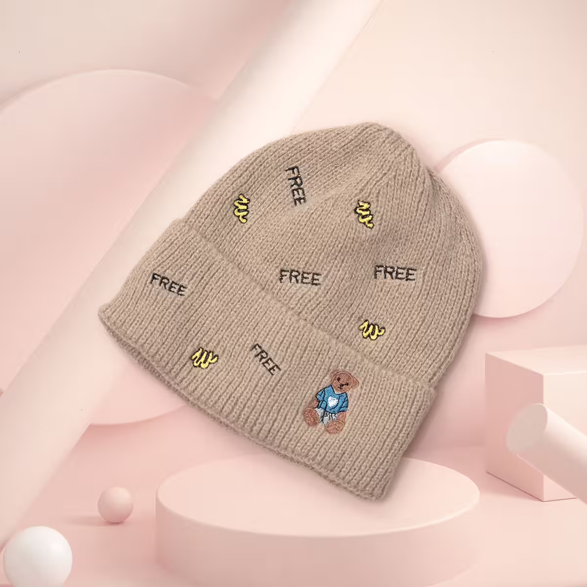 韓風刺鏽塗鴉&times;毛帽&times;卡其-第1張