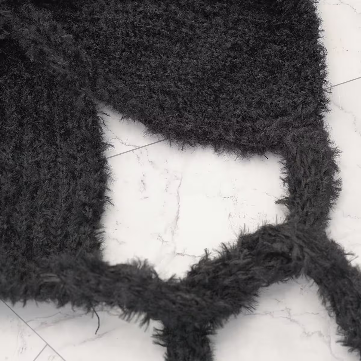 羔毛繫繩小耳朵&times;毛帽&times;黑色-第3張