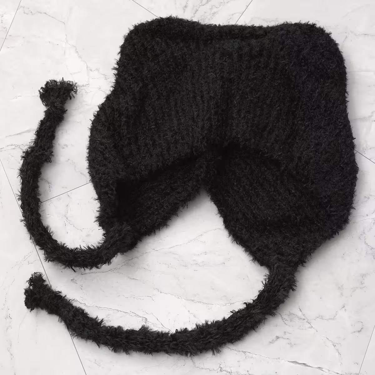 羔毛繫繩小耳朵&times;毛帽&times;黑色-第5張