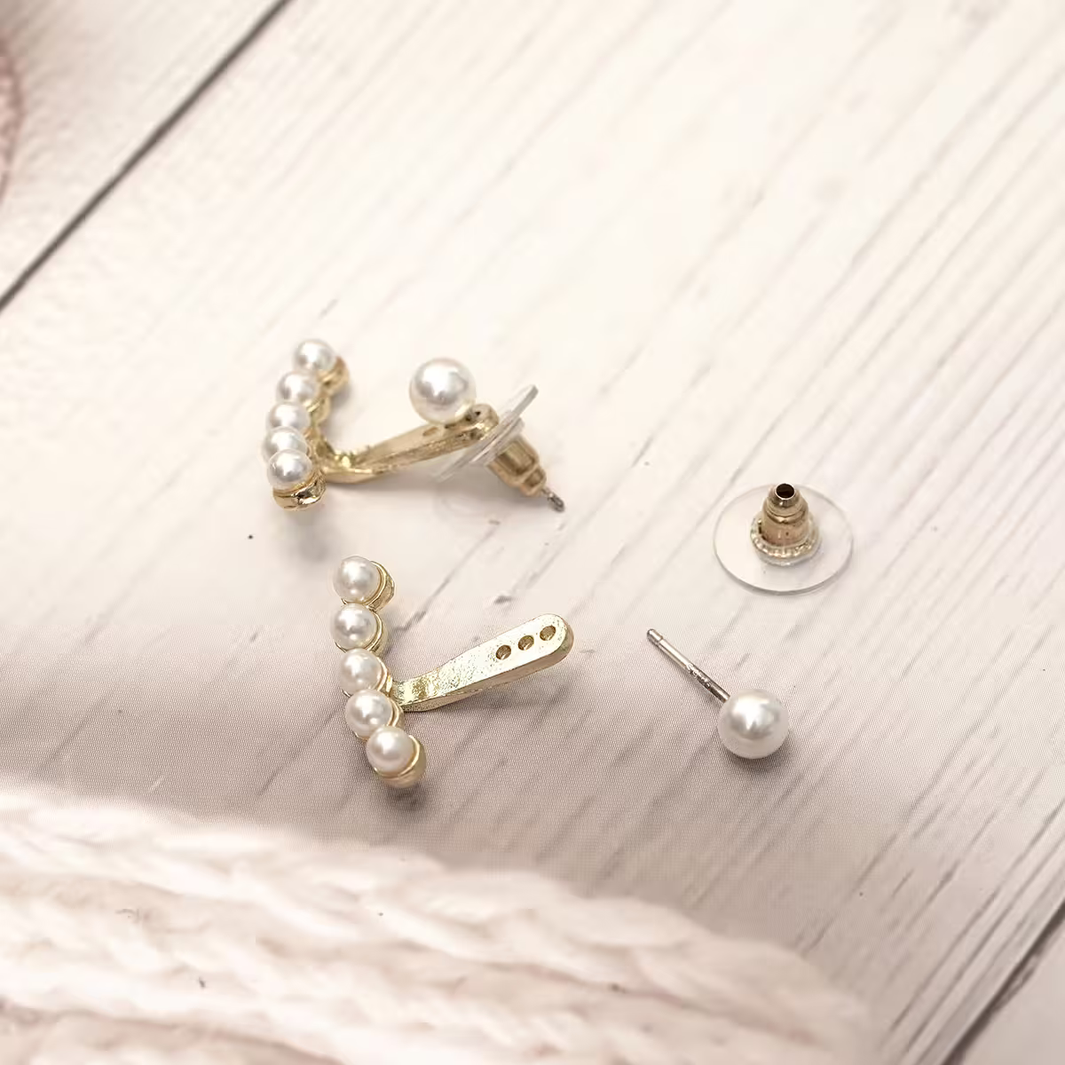 珍珠弧型&times;後掛式吊墜耳環-第3張