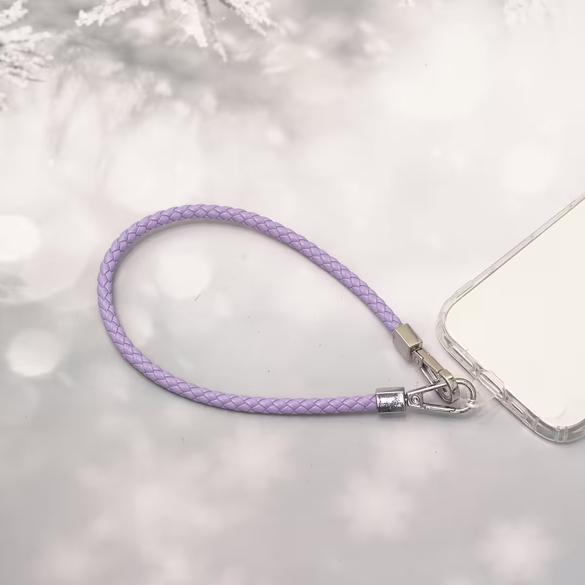 編織花紋皮革&times;手機腕帶掛繩&times;紫色-第1張