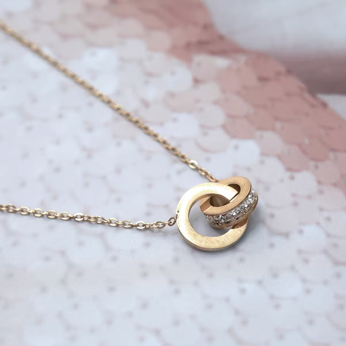 316鋼飾&times;雙環晶鑽&times;項鍊&times;金色-第2張