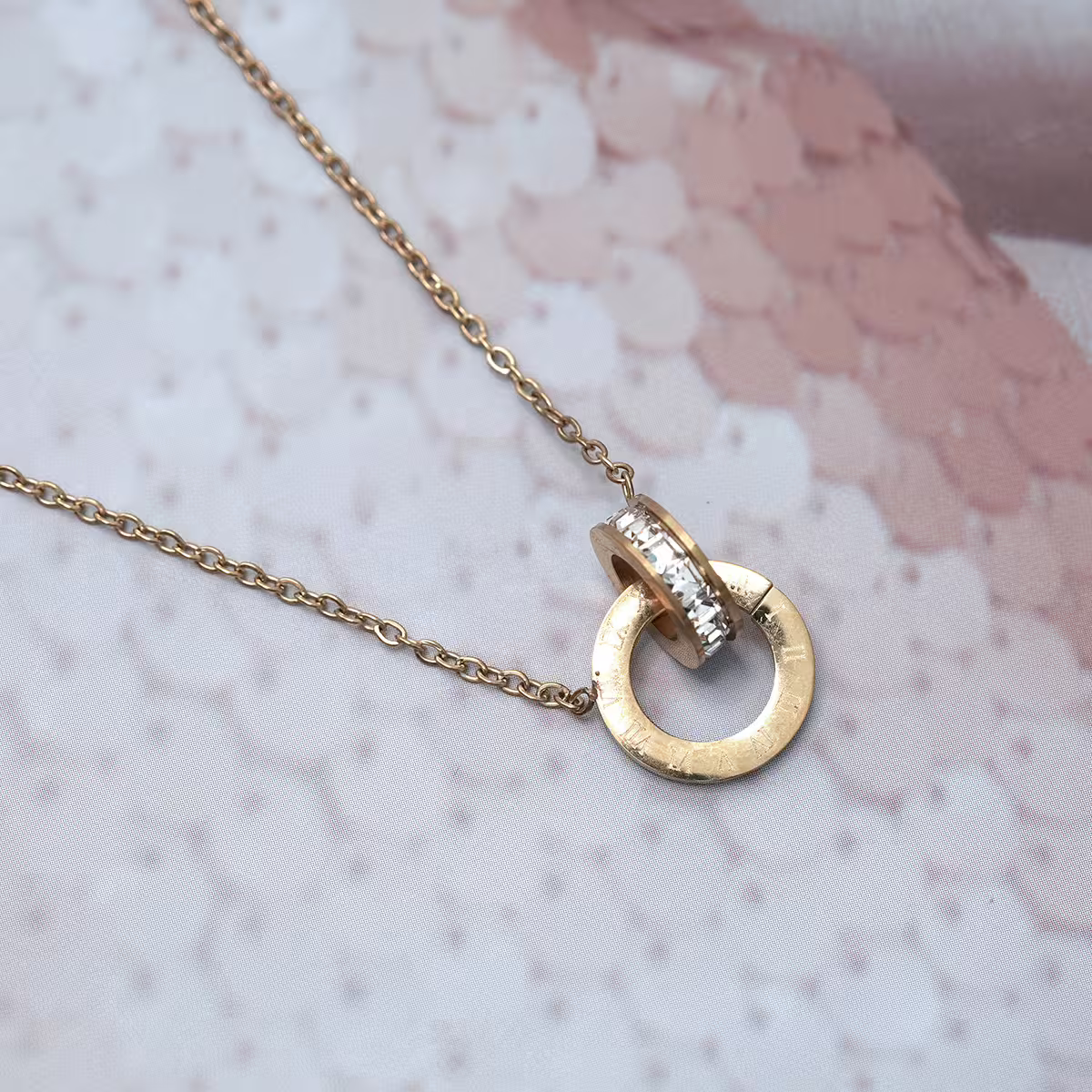 316鋼飾&times;雙環晶鑽&times;項鍊&times;金色-第3張