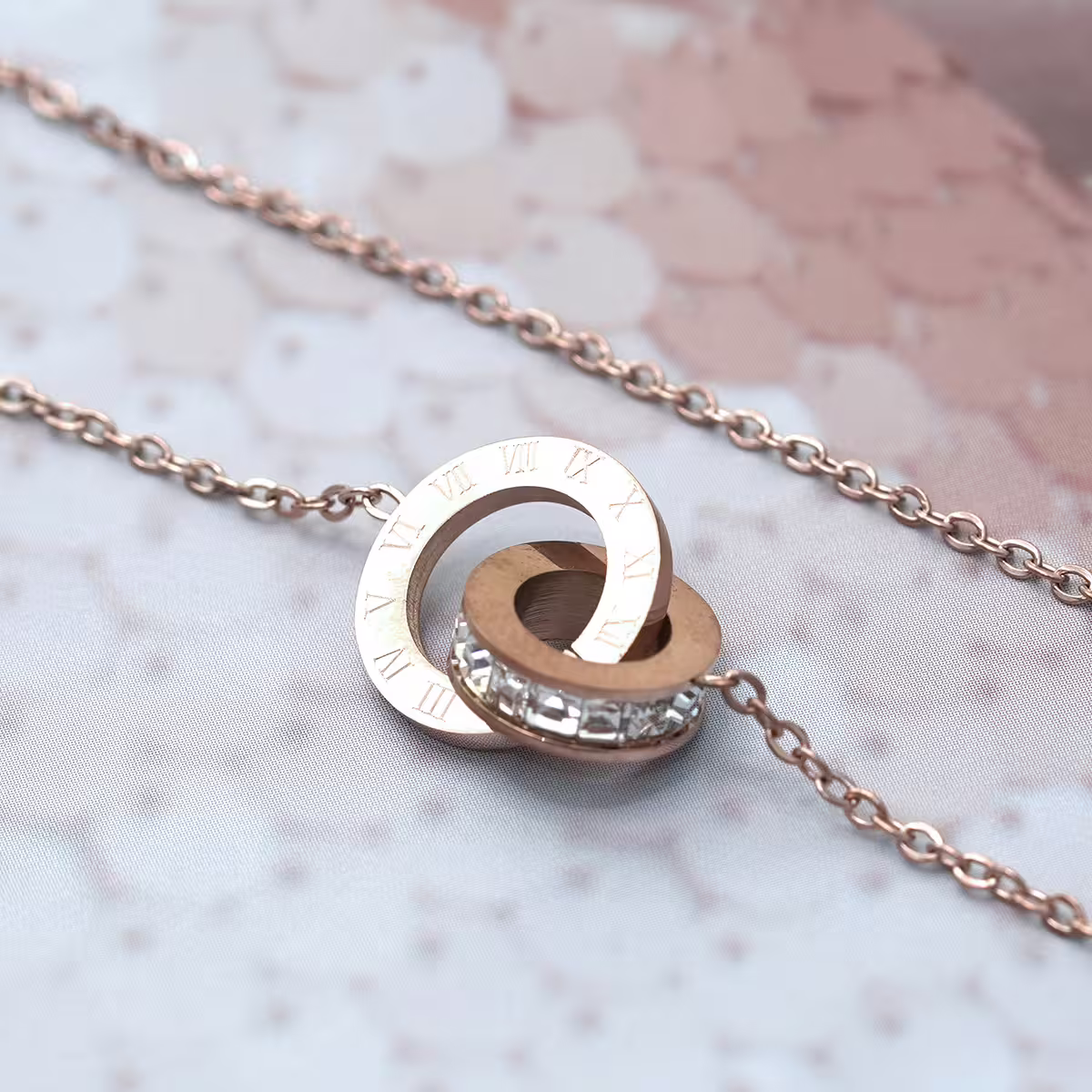 316鋼飾&times;雙環晶鑽&times;項鍊&times;玫瑰金-第3張