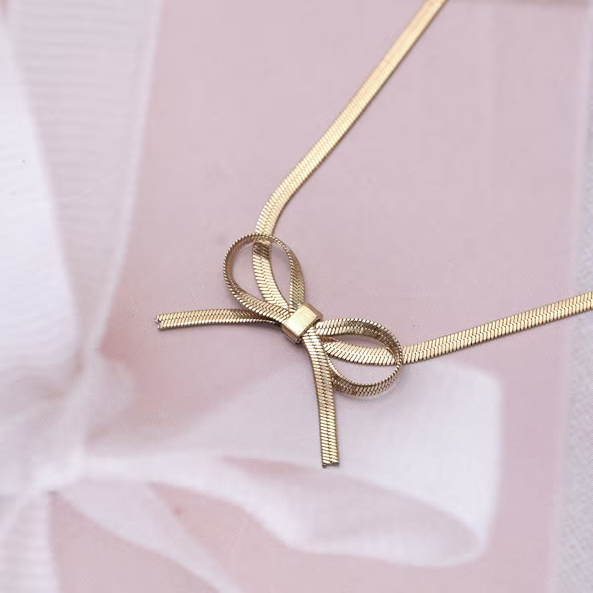 316鋼飾&times;扁平蛇骨蝴蝶結&times;項鍊&times;金色-第3張