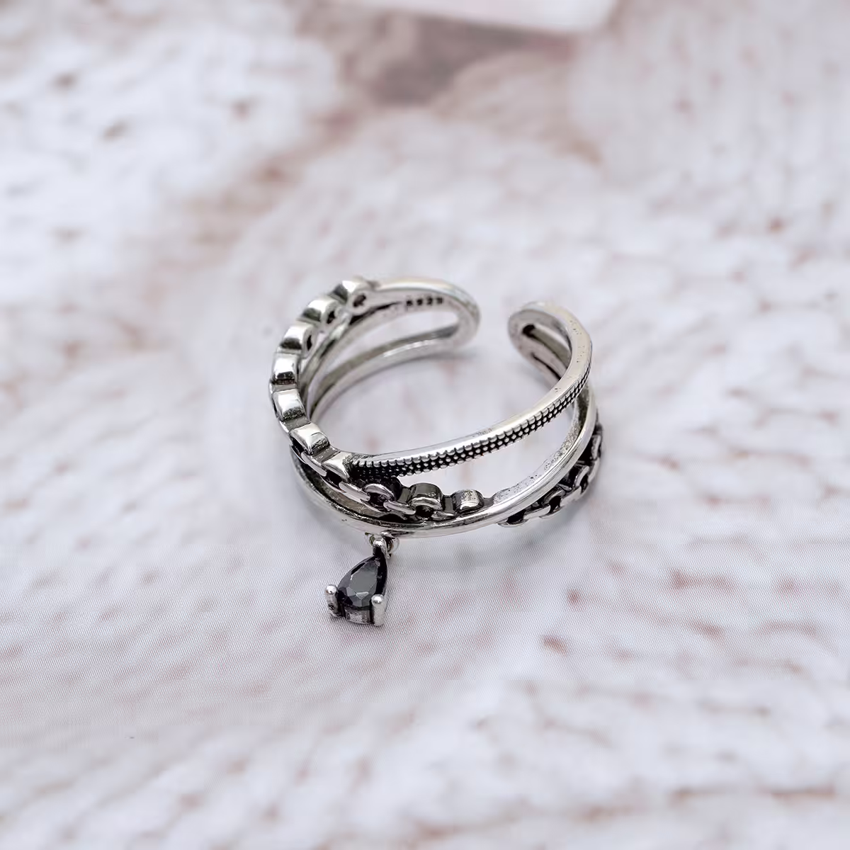 925銀飾&times;多層黑眼淚&times;開口戒指-第3張