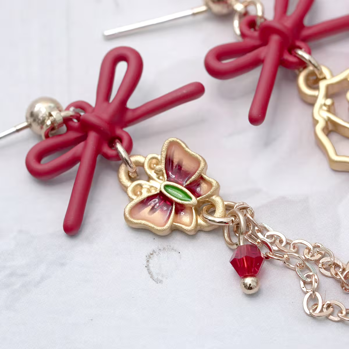 蝴蝶古風窗花&times;不對稱吊墜耳環-第3張