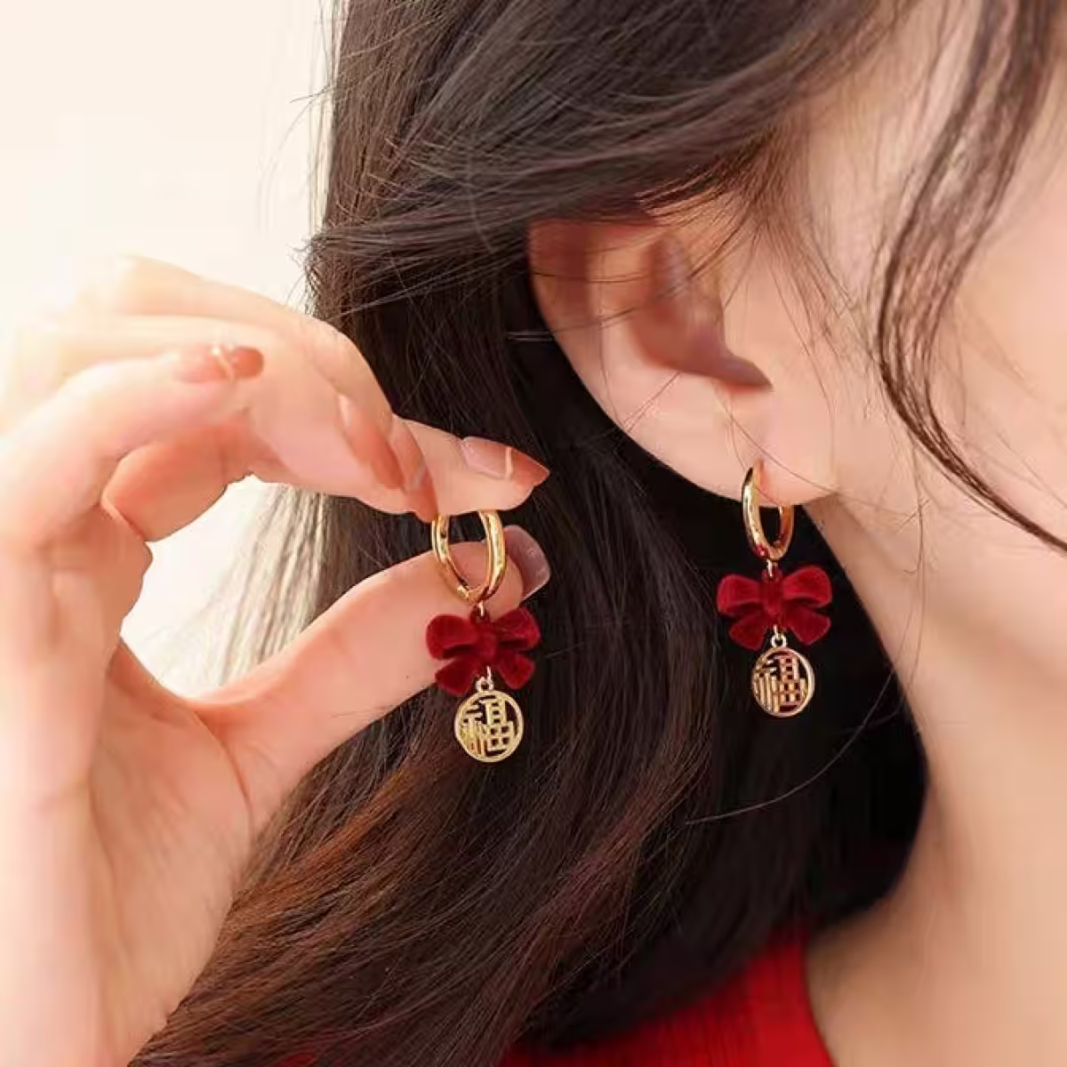 福字紅領結&times;吊墜耳扣-第6張