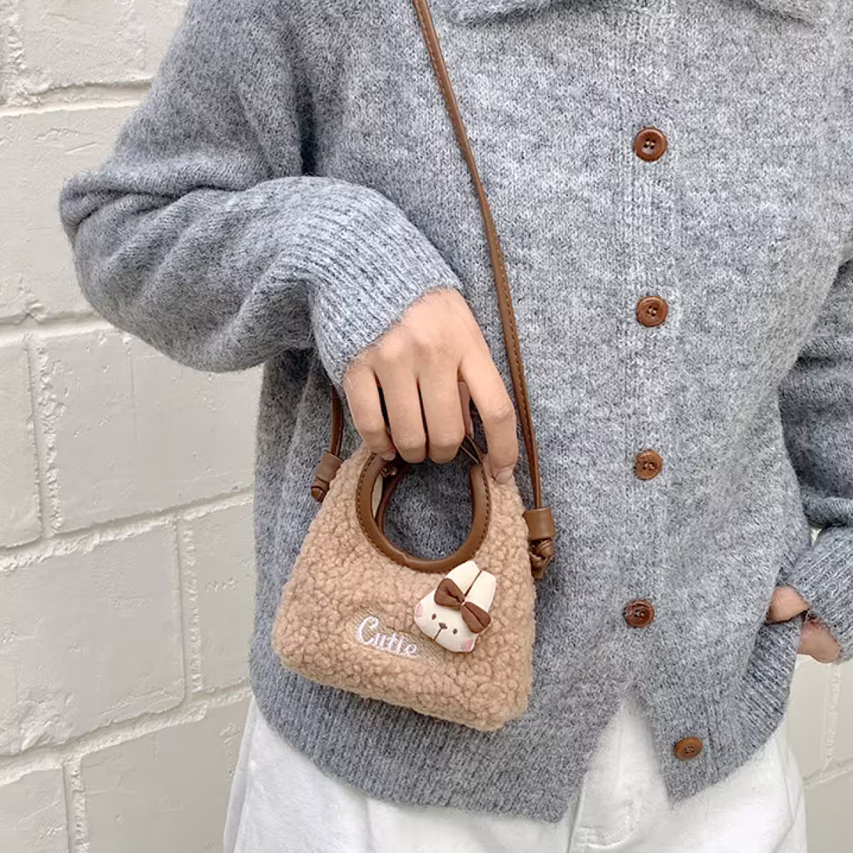 Cutie小兔羊羔捲毛&times;斜背包&times;卡其-第3張