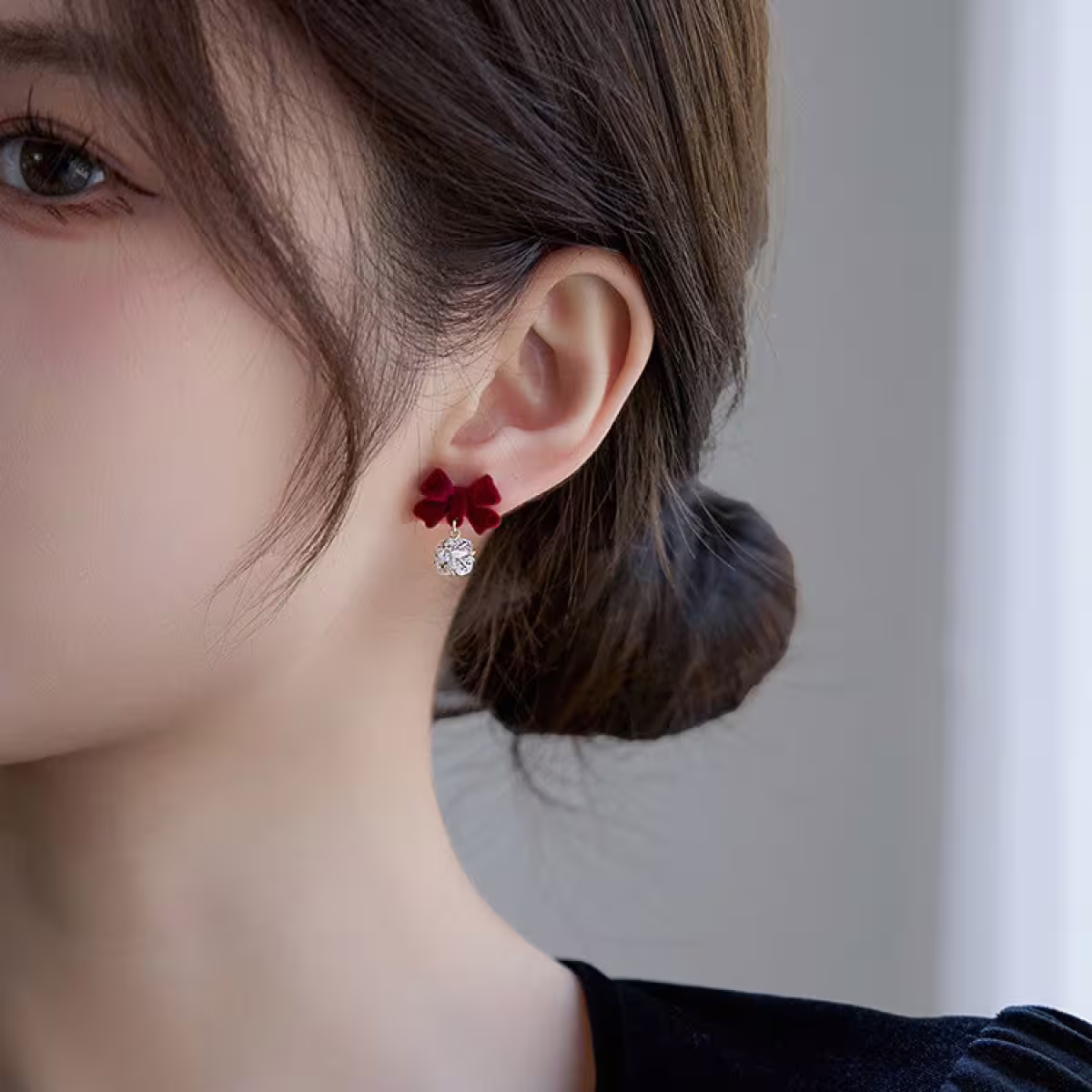 植絨蝴蝶結晶鑽球&times;蚊香盤U型耳夾-第5張