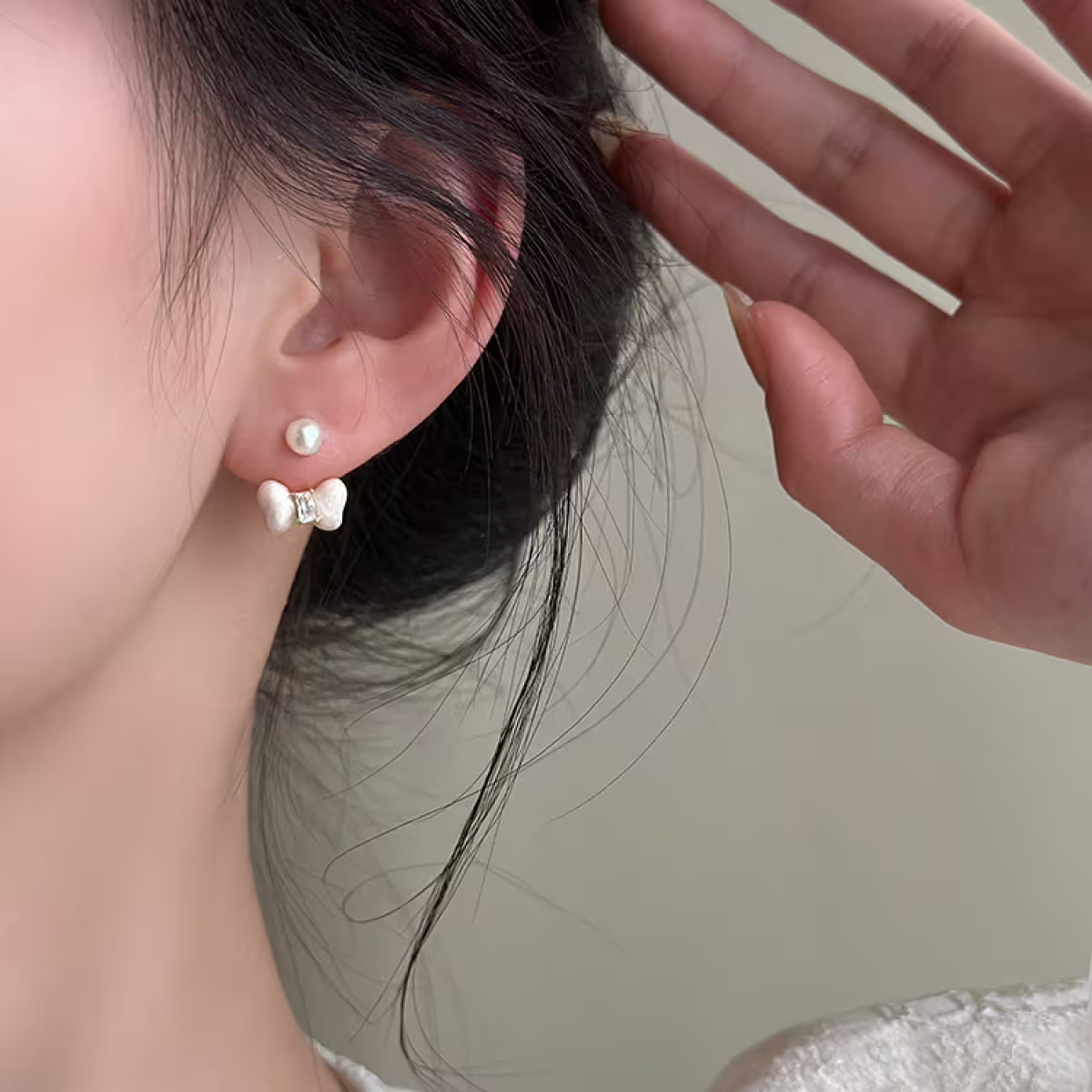 小巧甜美蝴蝶結&times;後掛式吊墜耳環-第5張