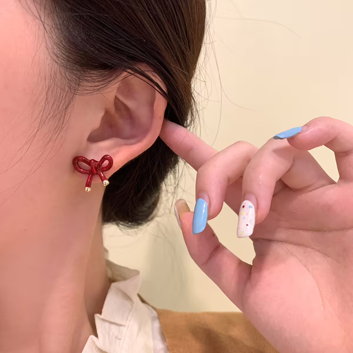 紅色蝴蝶綁結&times;蚊香盤U型耳夾-第5張