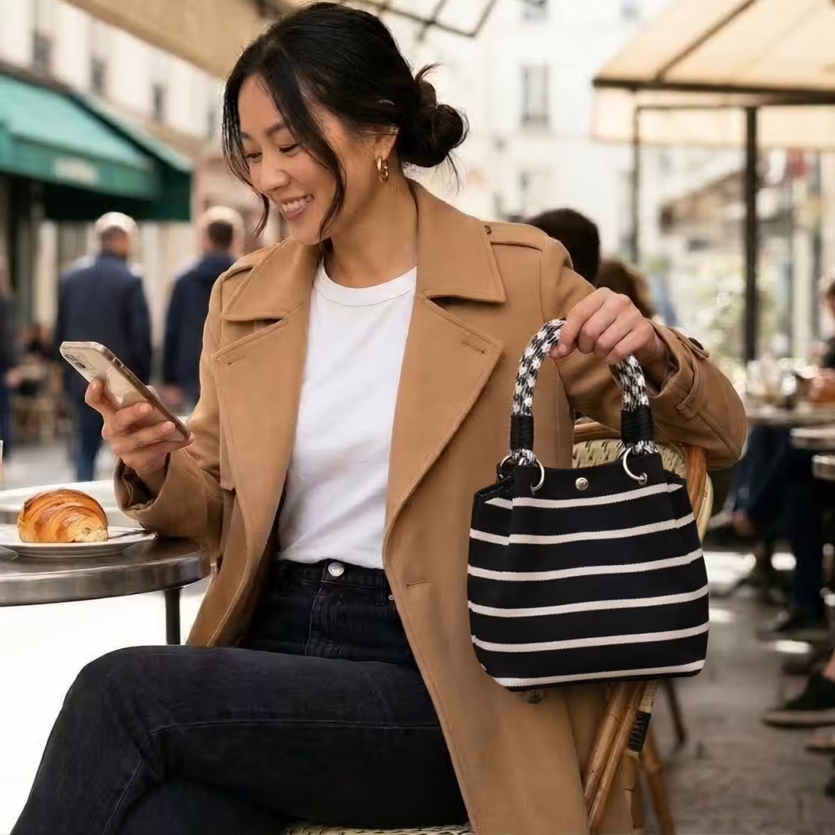 黑線條紋&times;針織手提袋-第6張