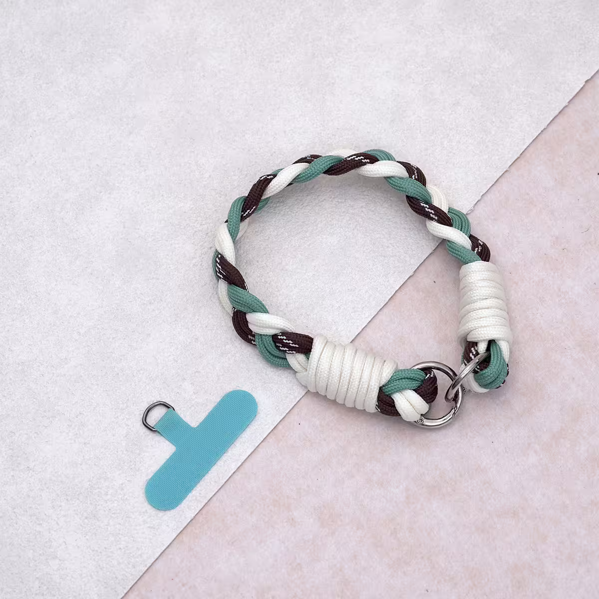 三色麻花辮&times;手機腕帶掛繩&times;綠咖白-第2張