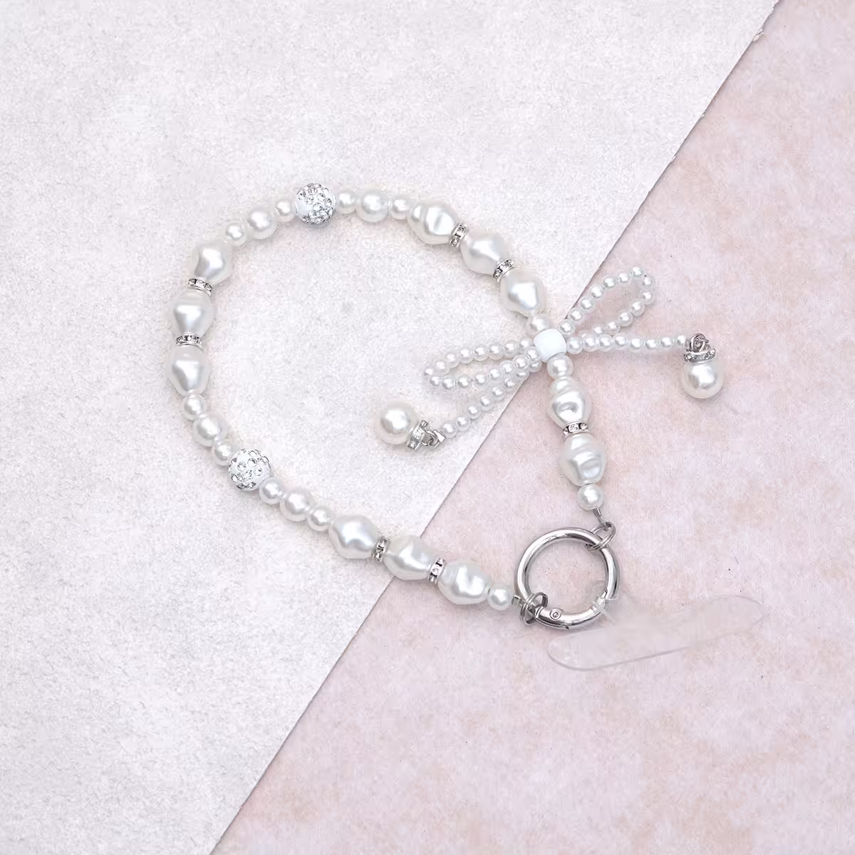 香巴拉球珍珠蝴蝶結&times;手機腕帶掛繩-第1張