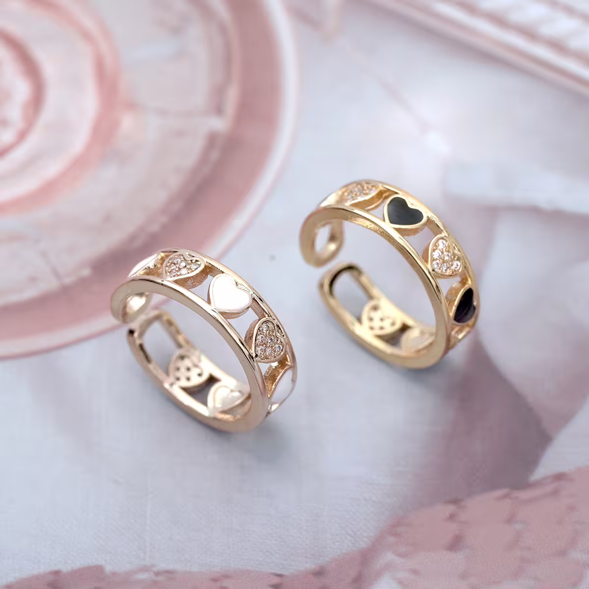 金愛心鏤空晶鑽&times;開口戒指-第3張