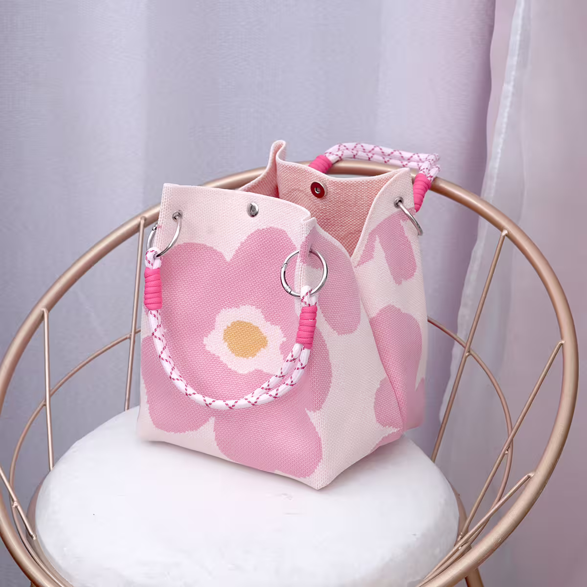 粉紅小花&times;針織手提袋-第3張