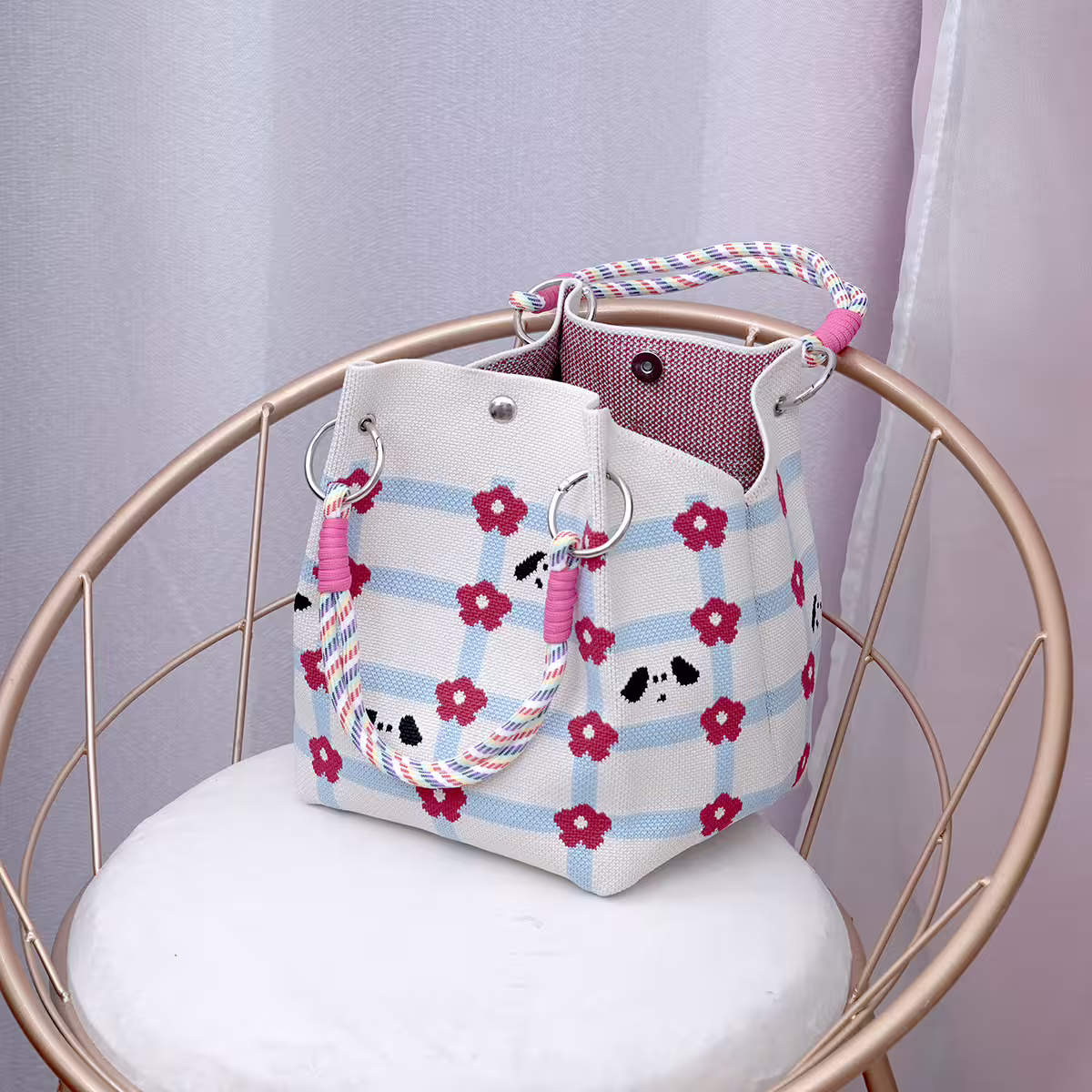 紅花小狗&times;針織手提袋-第3張