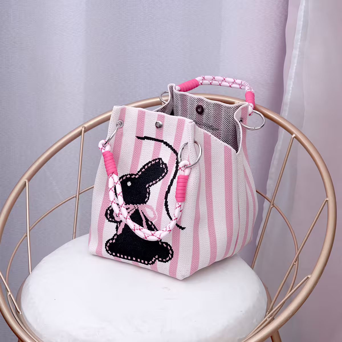 條紋小兔&times;針織手提袋-第3張