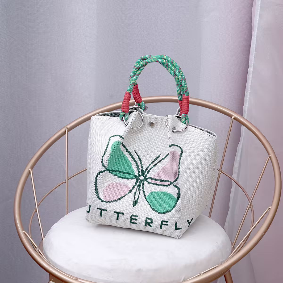 粉綠蝴蝶&times;針織手提袋-第1張