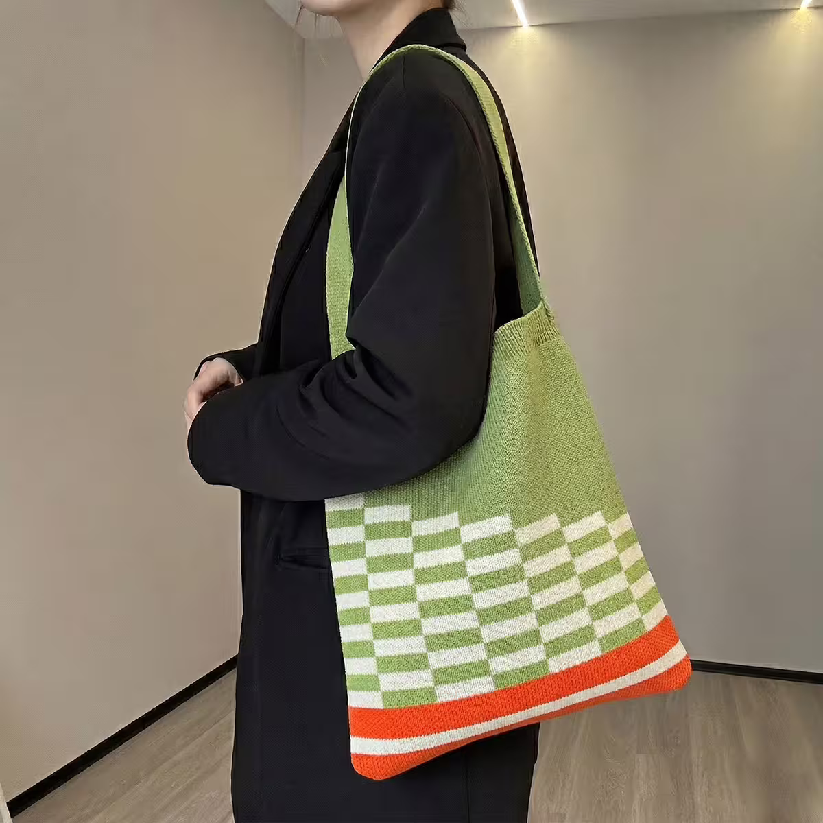 芥綠格子&times;針織&times;單肩背包-第3張