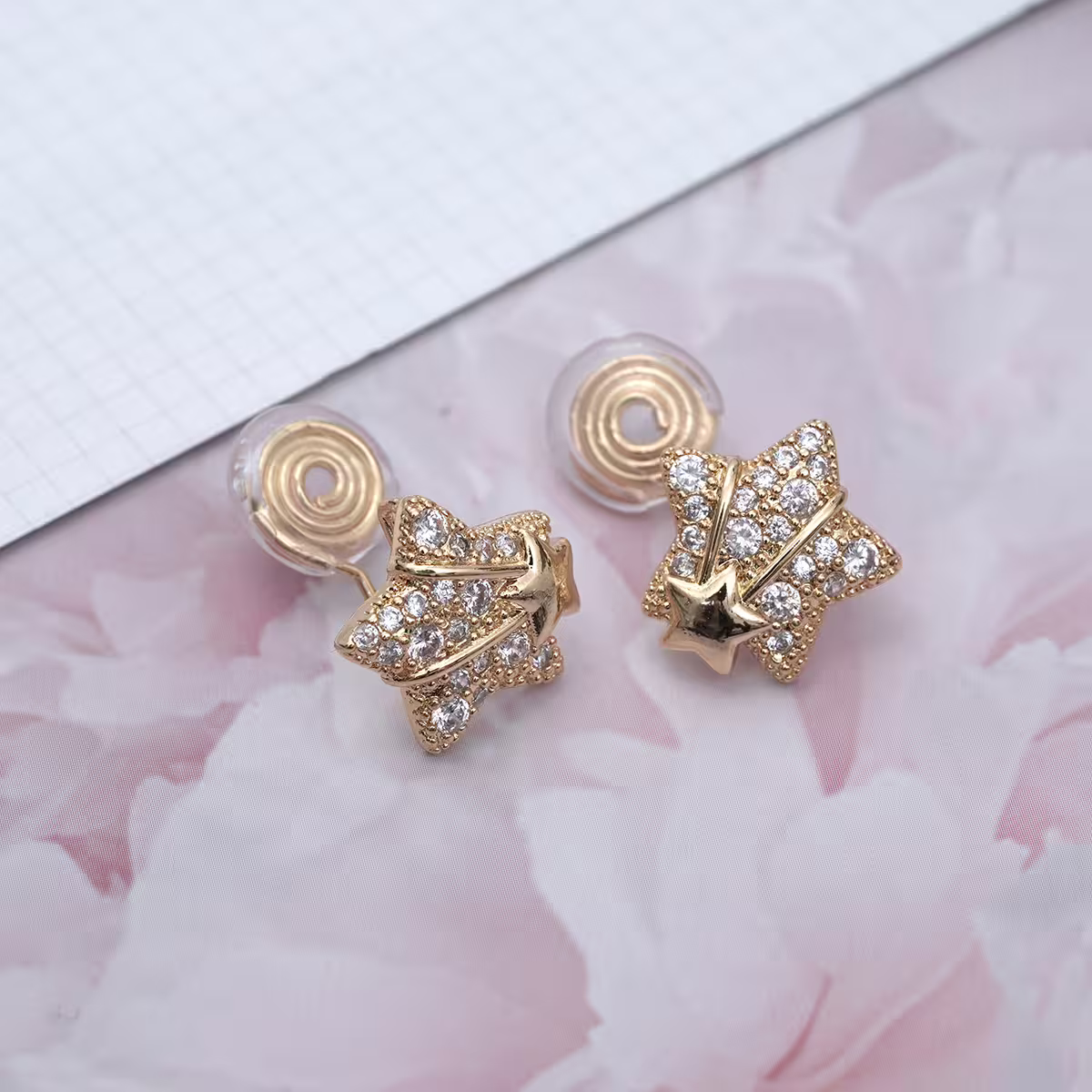 金色星星閃鑽&times;蚊香盤U型耳夾-第4張