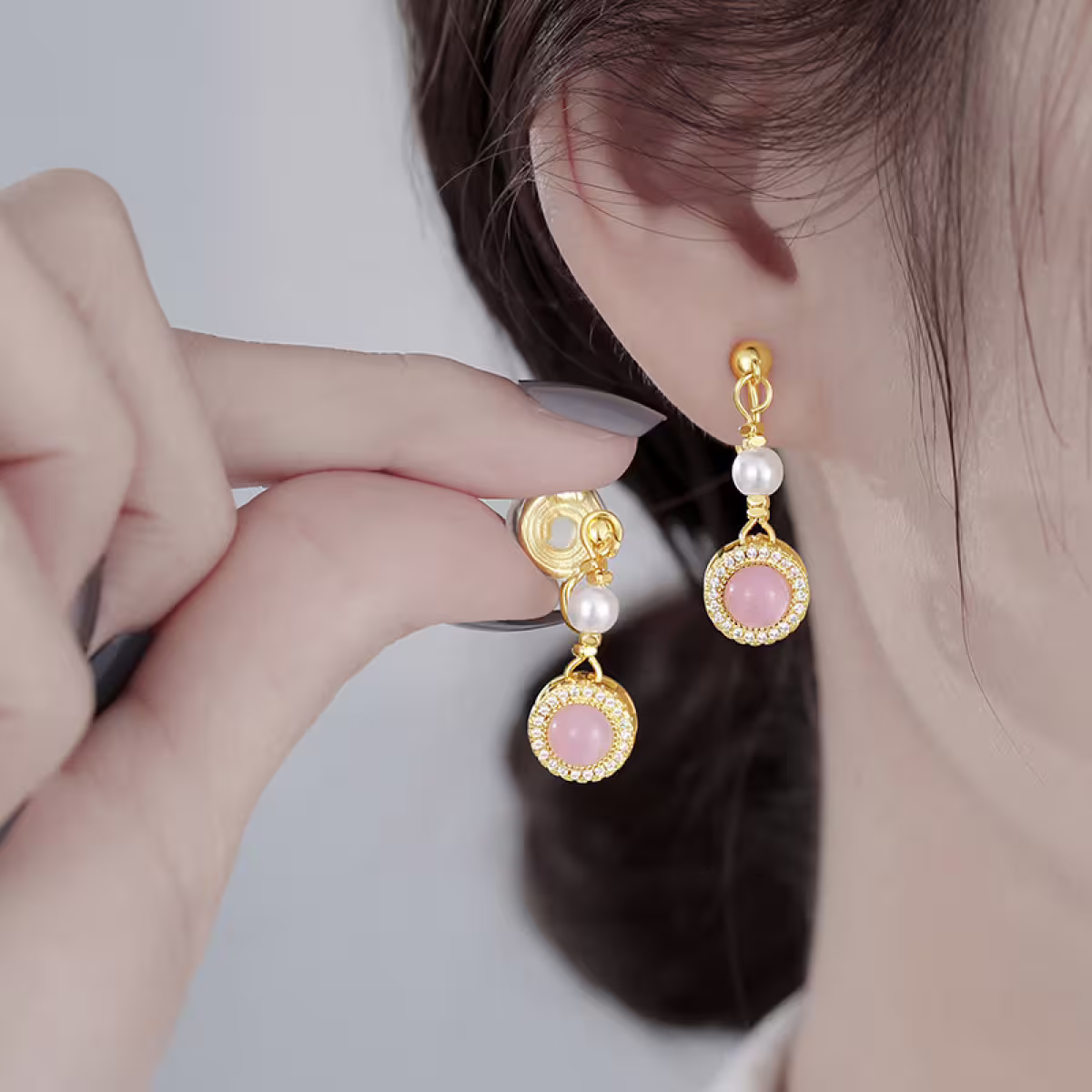 圓粉珍珠&times;蚊香盤U型耳夾-第6張