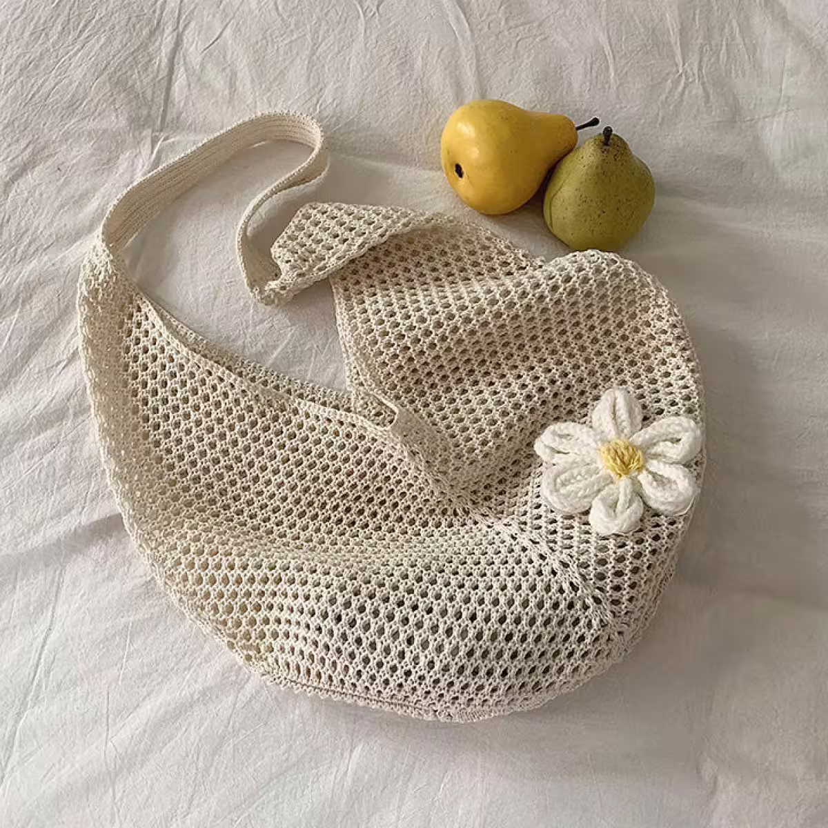 慵懶小花針織&times;肩背包&times;白色-第4張