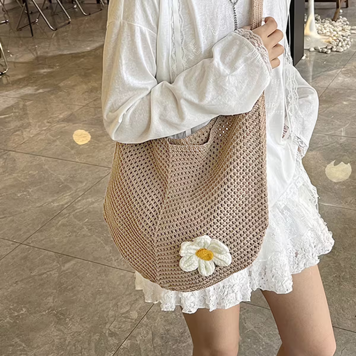 慵懶小花針織&times;肩背包&times;卡其-第4張