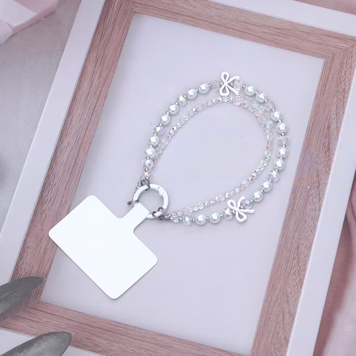 雙層華麗蝴蝶結派對&times;手機腕帶掛繩&times;白色-第2張