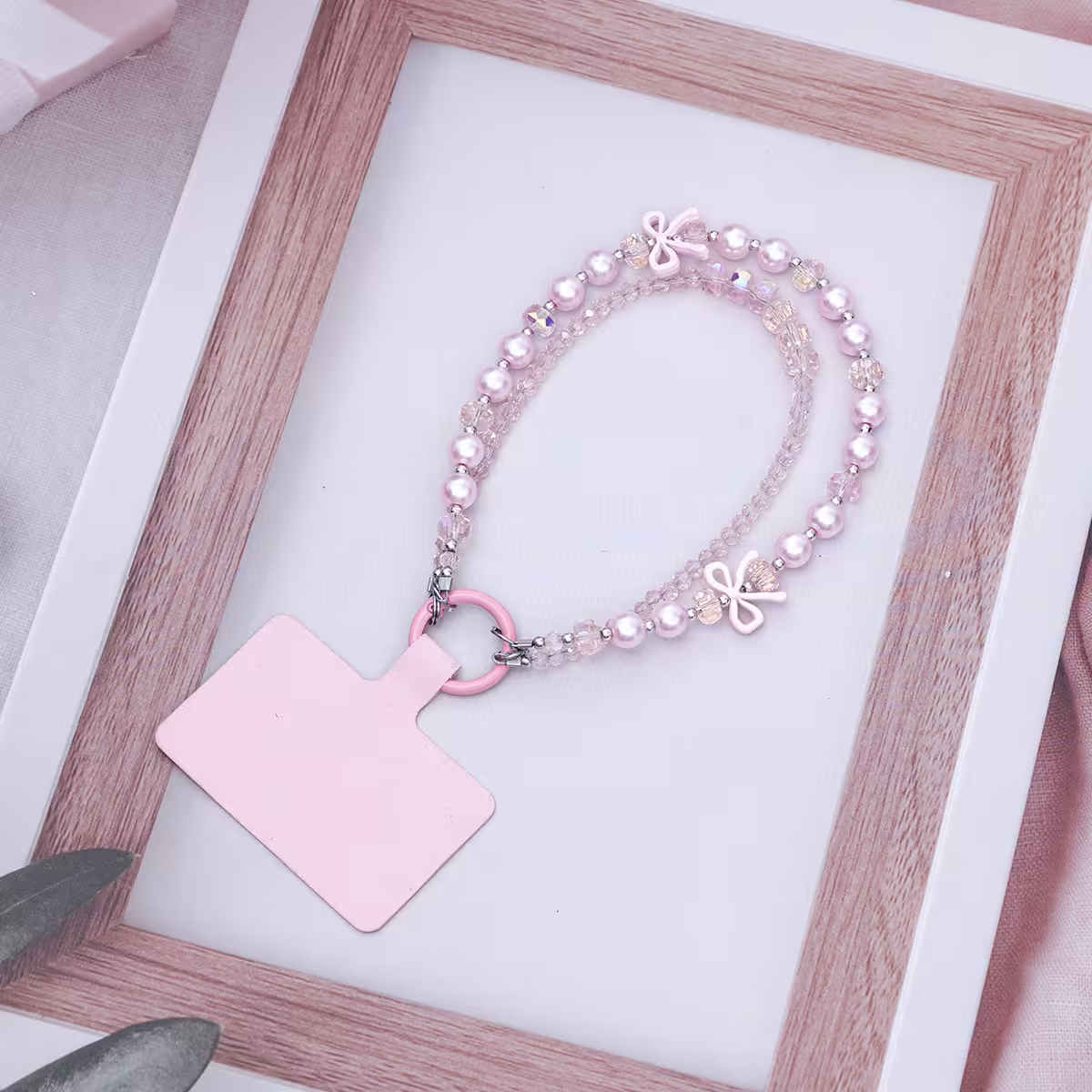 雙層華麗蝴蝶結派對&times;手機腕帶掛繩&times;粉紅-第1張